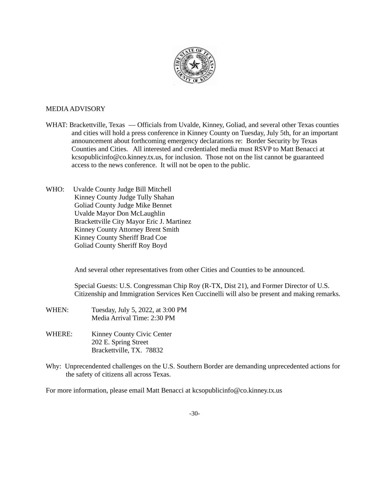 Border news release